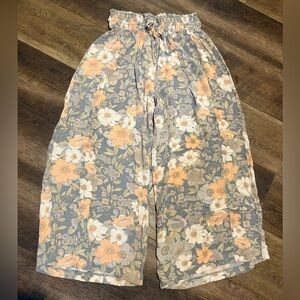 Wide Leg Floral Pants - Peach & Gray